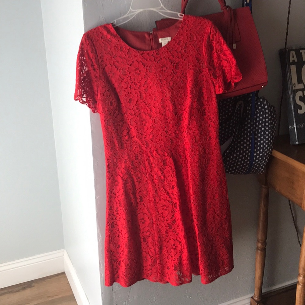 JCREW Red Fit and Flare Lace Dress!